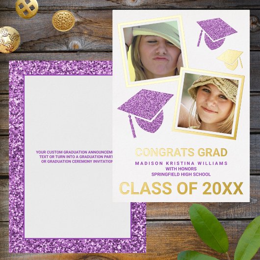 Grad Glam Lila Cap Foto Collage Graduate Folieneinladung