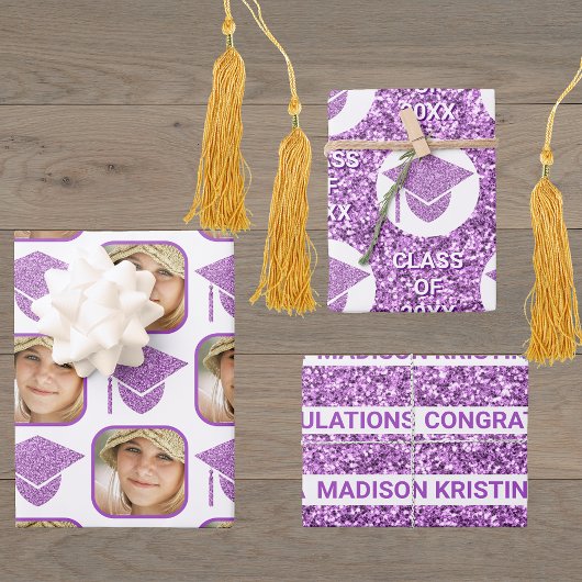 Grad Glam Lila Cap Moderne Assorted Celebrate Geschenkpapier Set