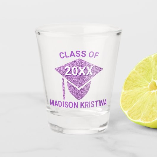 Grad Glam Lila Cap Personalisiert Chic Elegant Schnapsglas (Vorderseite)