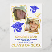 Grad Glam Navy Cap Foto Collage Graduate Folieneinladung (Vorderseite)