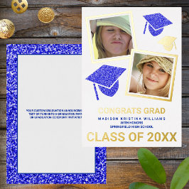 Grad Glam Navy Cap Foto Collage Graduate Folieneinladung
