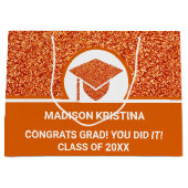 Grad Glam Orange Cap Einfache Elegante Custom Große Geschenktüte (Vorderseite)