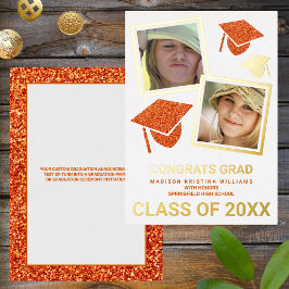 Grad Glam Orange Cap Foto Collage Graduate Folieneinladung