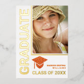 Grad Glam Orange Cap Stilvolles Foto Folieneinladung (Vorderseite)