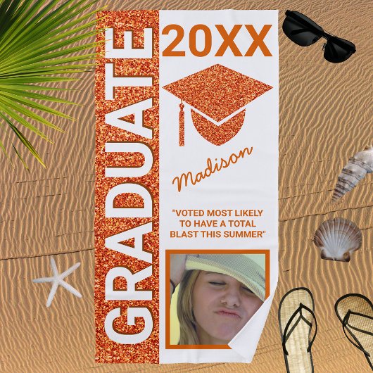 Grad Glam Orange Cap Summer Foto Typografie Strandtuch