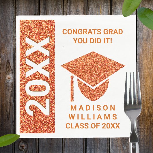 Grad Glam Orange Cap Typografie Einfaches Party Serviette