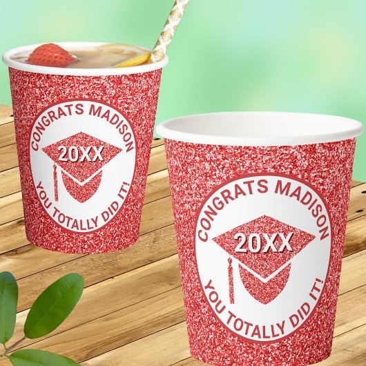 Grad Glam Red Cap Chic Elegant School Party Pappbecher