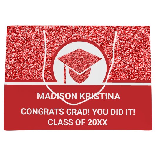 Grad Glam Red Cap Einfache Elegante Custom Große Geschenktüte (Vorderseite)