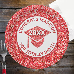 Grad Glam Red Cap Elegant Graduation Party Pappteller