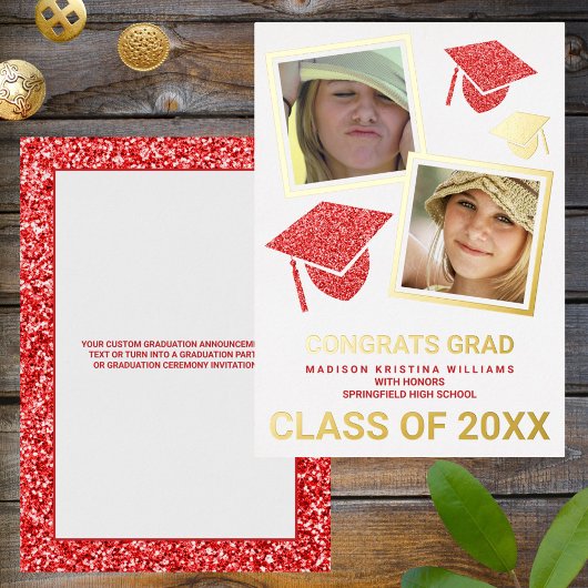 Grad Glam Red Cap Foto Collage Graduate Folieneinladung