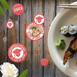 Grad Glam Red Cap Foto Graduation Party Konfetti