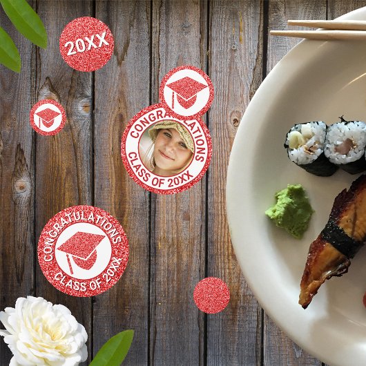 Grad Glam Red Cap Foto Graduation Party Konfetti