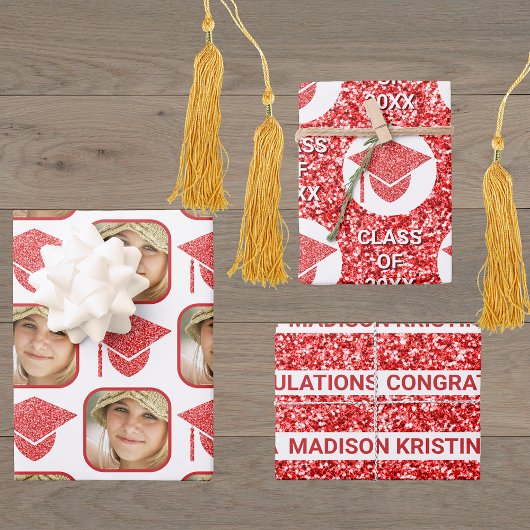 Grad Glam Red Cap Moderne Assorted Celebrate Geschenkpapier Set
