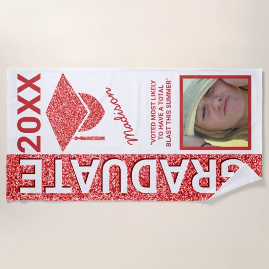 Grad Glam Red Cap Summer Foto Typografie Strandtuch (Vorderseite)