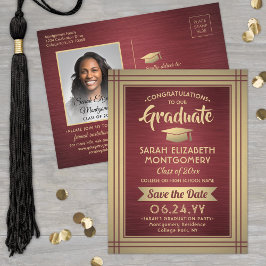 Grad Glückwunschs Burgundy & Gold Save the Date Fo Ankündigungspostkarte