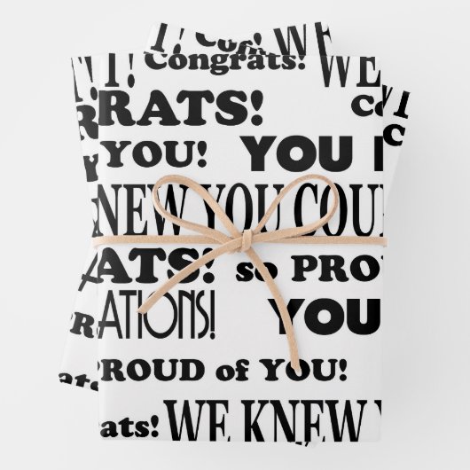 Grad-Glückwunschs für Weißtext und Schwarz Geschenkpapier Set (Beispiel)