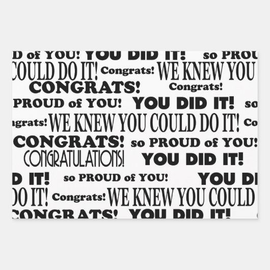 Grad-Glückwunschs für Weißtext und Schwarz Geschenkpapier Set (Vorderseite)