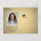 Grad Glückwunschs Navy Blue & Gold Save the Date F Ankündigungspostkarte (Rückseite)