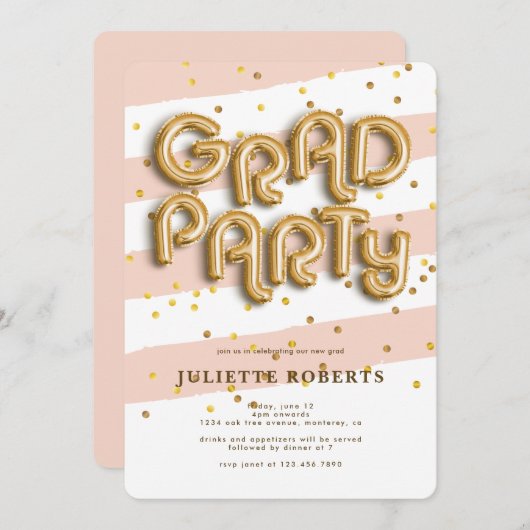 Grad Gold Foil Balloon Party Einladung (Vorne/Hinten)