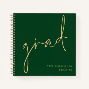 Grad Gold Script Green Abschluss Gästebuch Notizblock