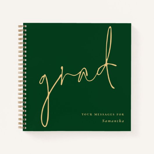 Grad Gold Script Green Abschluss Gästebuch Notizblock (Vorderseite)