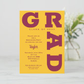 GRAD Gold und Maroon Abschluss Einladung (Stehend Vorderseite)