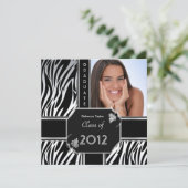 Grad Grad Schwarz-weiß Zebra Tier Einladung (Stehend Vorderseite)