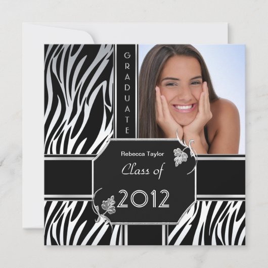 Grad Grad Schwarz-weiß Zebra Tier Einladung (Vorderseite)