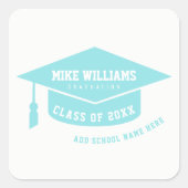 Grad / Graduate / Abschluss Blau Quadratischer Aufkleber (Vorderseite)