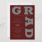 GRAD Gray auf Dark Maroon Abschluss Einladung (Vorderseite)