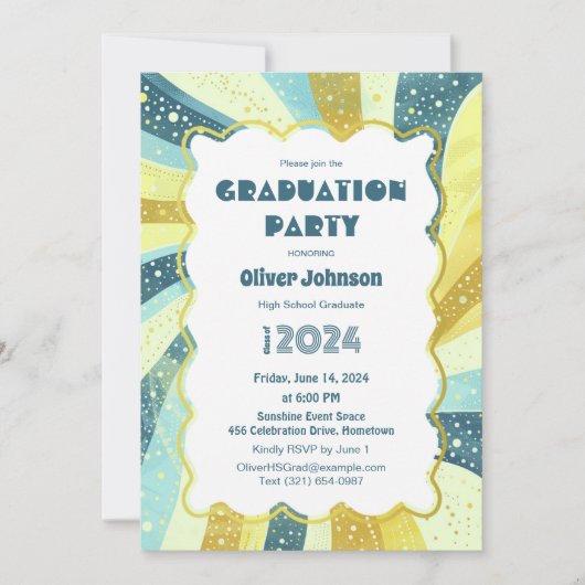 Grad Groovy Retro Abschluss Einladung (Vorderseite)