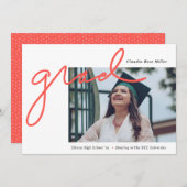 Grad handgeschrieben in Coral Modern Foto Abschlus Ankündigung (Vorne/Hinten)