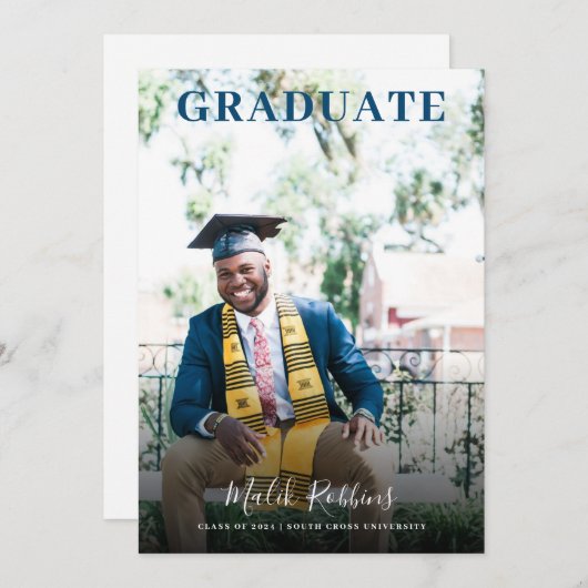 Grad in Cap and Gown Foto Abschluss Ankündigung (Vorne/Hinten)