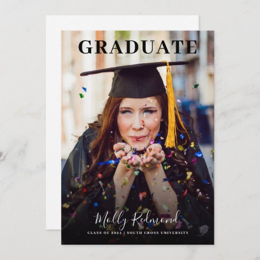 Grad in Cap and Gown Foto Abschluss Ankündigung (Vorne/Hinten)