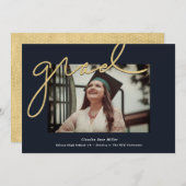 Grad in Gold auf Abschluss von Navy Foto Ankündigung (Vorne/Hinten)