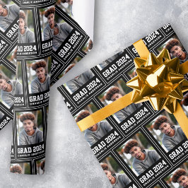 Grad Jahr 2024 Graduierte Foto Name schwarz Geschenkpapier