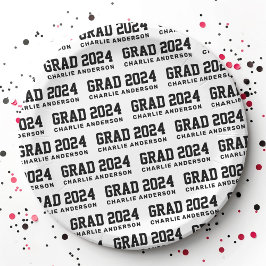 Grad Jahr 2024 Graduiertenname weiß schwarz Pappteller