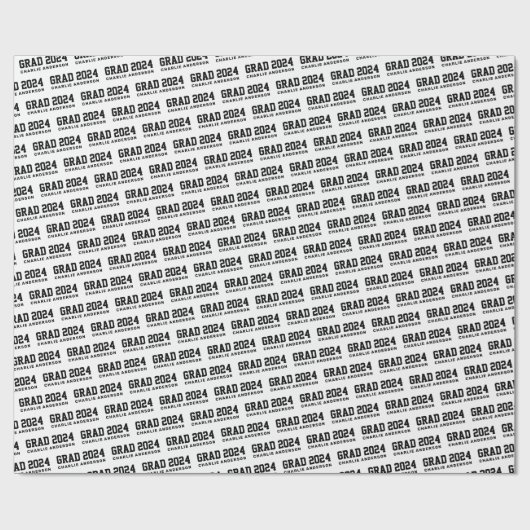 Grad Jahr 2024 Studienbezeichnung Schwarz-weiß Geschenkpapier (Flach)