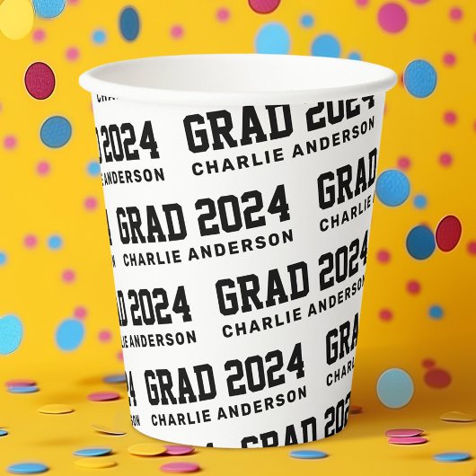 Grad Jahr 2024 Studienbezeichnung Schwarz-weiß Pappbecher