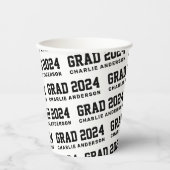 Grad Jahr 2024 Studienbezeichnung Schwarz-weiß Pappbecher (Vorderseite)