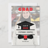 Grad Kap Red Black 2022 Graduation Ankündigung (Vorderseite)