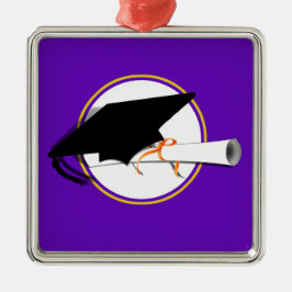 Grad-Kappe mit Schulfarben Lila und Gold Ornament Aus Metall