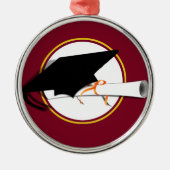 Grad Kappe mit Schulfarben rot und Gold Silbernes Ornament (Vorne)