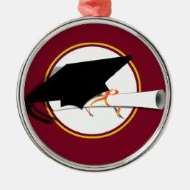 Grad Kappe mit Schulfarben rot und Gold Silbernes Ornament