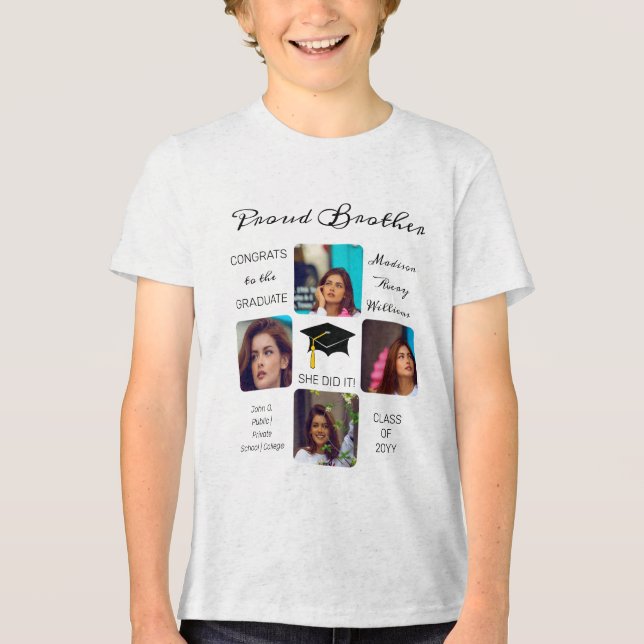 Grad-Kappe-Multiple-Foto Grad Keepake Brother Tri-Blend Shirt (Vorderseite)