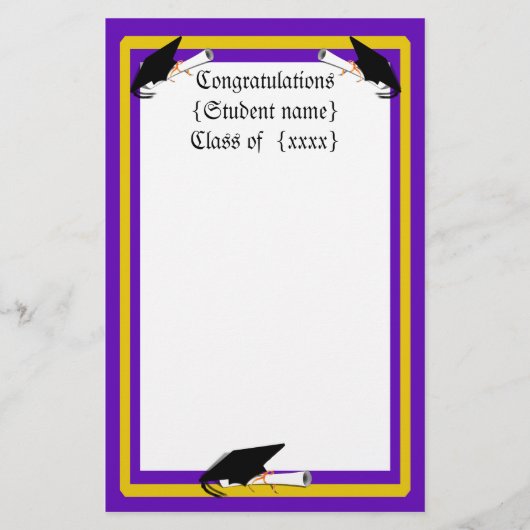 Grad Kappe Tilt & Diplom mit Farben Lila & Gold Briefpapier (Vorderseite)