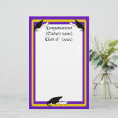 Grad Kappe Tilt & Diplom mit Farben Lila & Gold Briefpapier (Stehend Vorderseite)