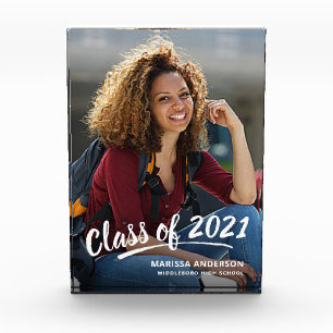 Grad-Klasse des modernen weißen Pinselskripts Fotoblock