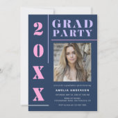 Grad Modern Bold Blue Foto Graduation Party Einladung (Vorderseite)