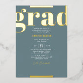 Grad Modern Bold Graduation Party Green & Gold Folieneinladung (Vorderseite)